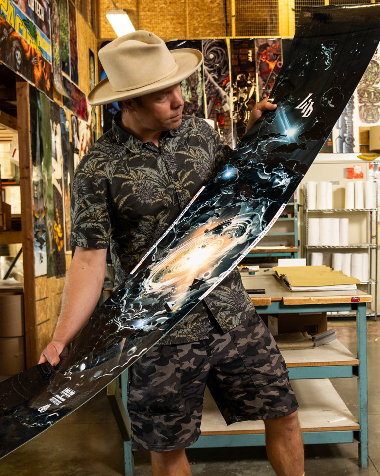 Travis admiring the amazing detail of Jessica Litchenstein's art brought to life by our eco-sublimation
