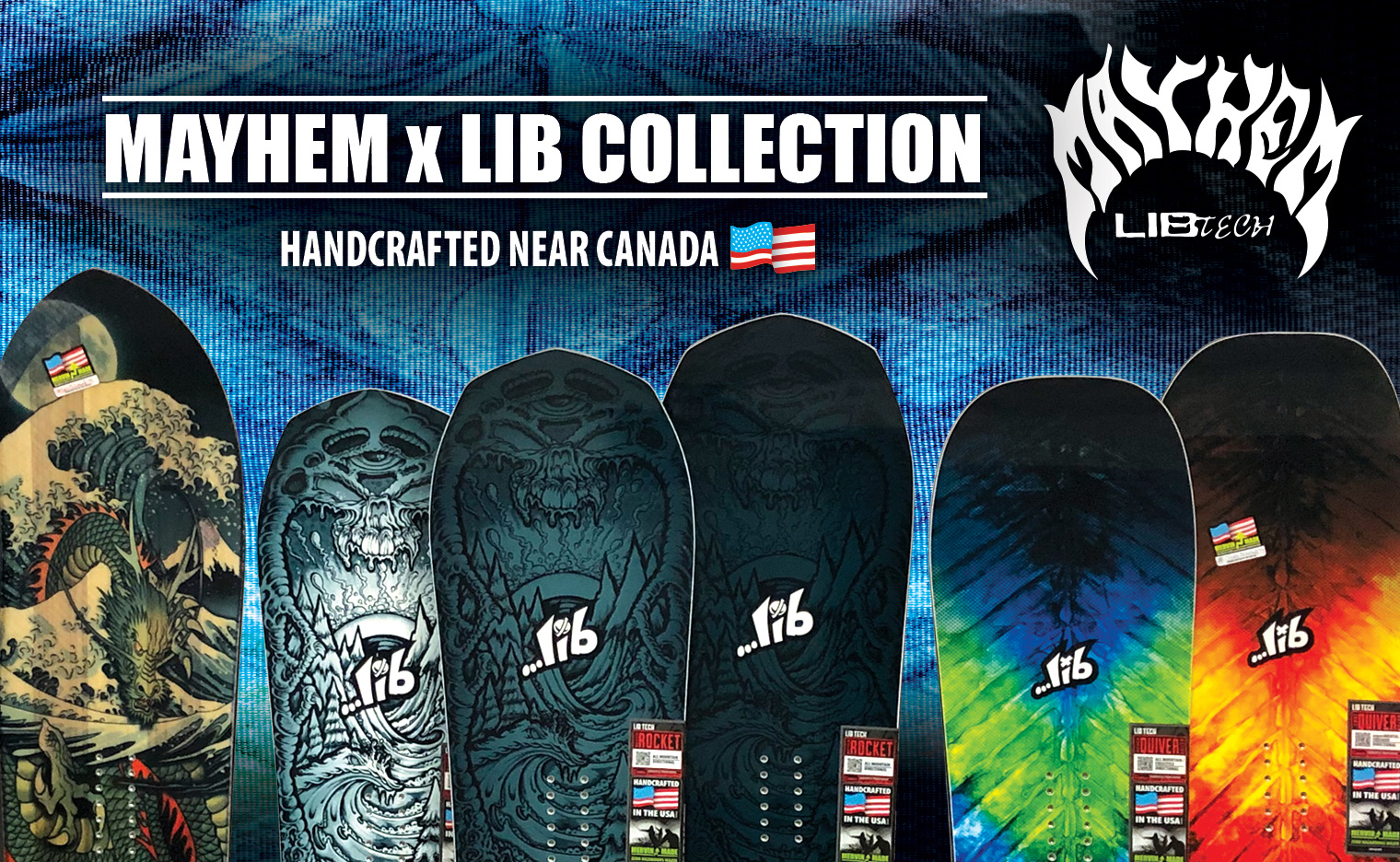 Lib Tech x Mayhem snowboard and surfboard collection